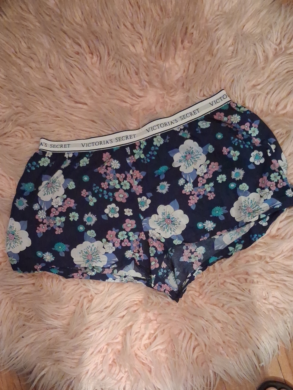 Victoria's Secret Navy Floral Sleep Shorts with Pastel Blooms